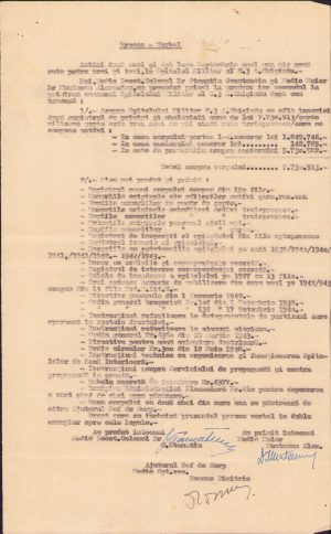 Proces-verbal de predare-primire a comenzii Spitalului Militar al Corpului 3 Armată întocmit și semnat olograf de cei doi comandanți, 22 septembrie 1943, Chișinău, Basarabia
