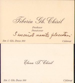Carte de vizită primar Călărași Tiberiu Chiril și soția, perioada interbelică