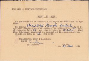 Bilet de voie pentru colonelul comandant al Spitalului 7 Campanie român de la Simferopol, Crimeea, 1944