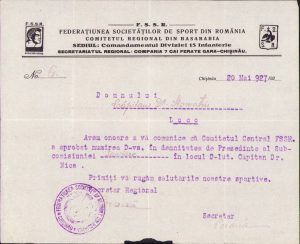 Federațiunea Societăților de Sport din România, Comitetul Regional din Basarabia, numire președinte subcomisie sanitară, 1927, Chișinău