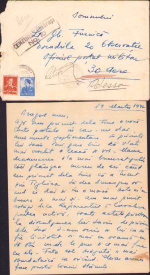 Scrisoare trimisă la Odessa unui ofițer din Escadrila 20 Observație, 1942