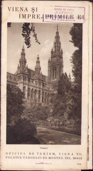 Reclamă interbelică Viena și împrejurimile distribuită de Biroul de voiaj Europa al Băncii Iliescu din Cluj