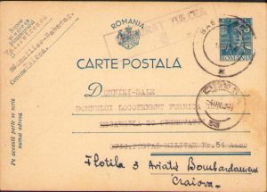 Carte poștală adresată Flotila 3 Aviație Bombardament Craiova și ștampilă Cenzurat Tulcea, 1942