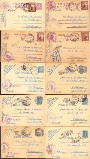 Lot de 10 cărți poștale cu ștampila Escadrila 20 Observație, Oficiul Poștal Militar 30 Aero, 1942