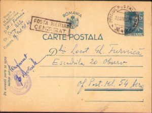 Carte poștală cu ștampila Oficiul Poștal Militar 40, Compania Poliție și cenzură militară, 1942