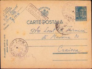 Carte poștală cu ștampila Oficiul Poștal Militar 40 și cenzură militară, 1942