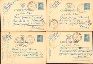 Lot de 4 cărți poștale cu ștampila Oficiul Poștal Militar 17, Escadrila 20 Observație și cenzură, 1941