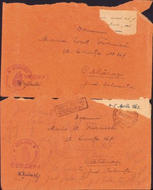 Lot de 2 scrisori cu plic cu ștampila Escadrila Aviație Observație 1941 și 1942