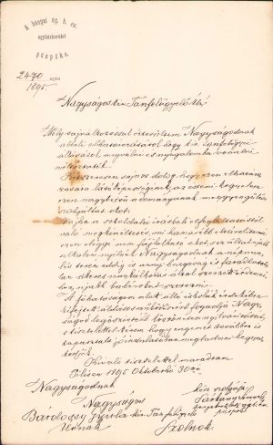 Sárkány Sámuel Bányai evangélikus egyházkerület püspöke aláírás, Magyarország, 1895