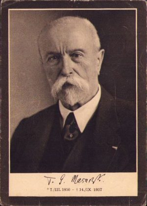 Tomas Masaryk, carte poștală comemorativă, 1937, emisă la moartea acestuia, cu ștampile speciale dedicate momentului