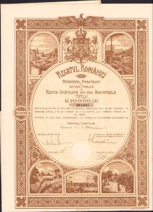 Renta unificată 4% - 1941 amortibilă. Titlu de 10000 lei
