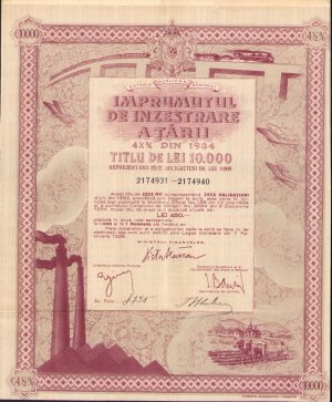 Împrumutul de înzestrare a țării din 1934 titlu de 10000 lei