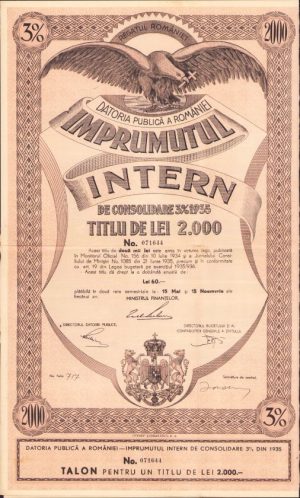 Împrumutul intern de consolidare 1935 titlu de 2000 lei