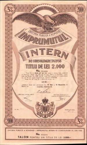 Împrumutul intern de consolidare 1935 titlu de 2000 lei