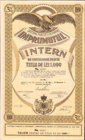 Împrumutul intern de consolidare 1935 titlu de 1000 lei