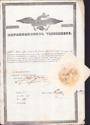 Patentă/brevet de negustor pentru Milea Ioan din Alexandria, județul Teleorman, mijlocul anilor 1840