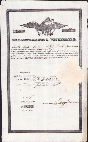 Patentă/brevet de meșter cojocar pentru Lilea Ghinea din Alexandria, județul Teleorman, 1844