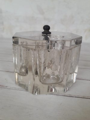 Călimară din cristal cu 3 godeuri pentru cerneală pentru toc cu peniță și capac rotativ