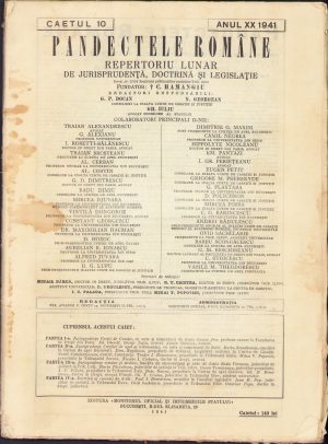 Pandectele române. Repertoriu lunar de jurisprudență, doctrină și legislație, caetul 10, 1941