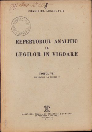 Repertoriul analitic al legilor în vigoare, tomul VII, 1948