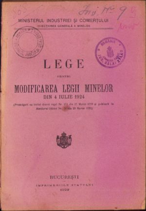 Lege pentru modificarea legii minelor din 4 iulie 1924, 1929