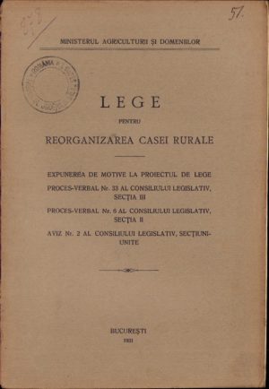 Lege pentru reorganizarea Casei Rurale, 1931, București