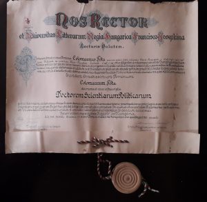 Diplomă cu pecete atârnată de doctor în științe politice, 1942, Cluj, Universitatea Franz Joseph