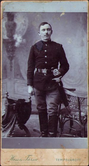 Militar austro-ungar cu un frumos tesac de artilerie, studio Hess és Társa, Timișoara