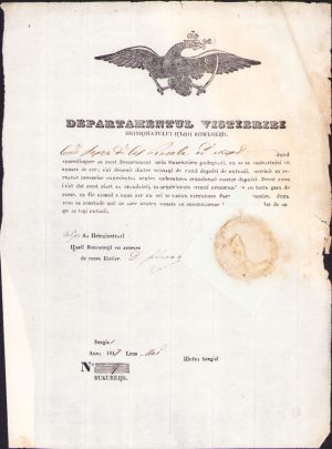 Patentă de vânător de aur (căutător de aur) din anul 1847, Băneasa, București