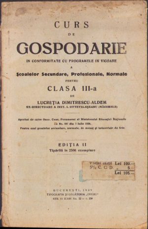 Curs de gospodărie pentru clasa a III-a, 1939