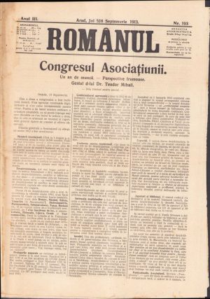 Românul, Arad, 5/18 septembrie 1913, vorbind pe larg despre moartea lui Aurel Vlaicu