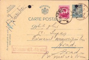 Carte poștală adresată primarului orașului Arad Octavian Lupaș, 1944, bombardament american