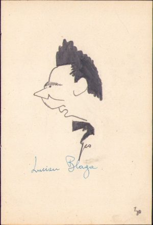 Lucian Blaga, caricatură de epocă, anii 1930, în creion