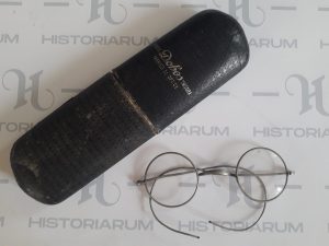 Ochelari rotunzi de epocă cu ramă din sârmă și etui Doboș Timișoara anii 1930