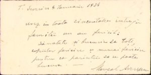 Felicitare scrisă cu mâna proprie de Mareșalul Alexandru Averescu, 4 ianuarie 1934, Turnu Severin