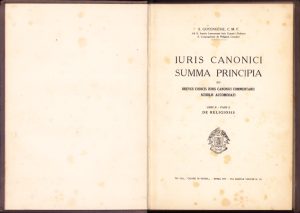 Iuris canonici summa principia seu Breves codicis iuris canonici commentarii scholis accomodati Libri II Pars II De religiosis 1937 Roma