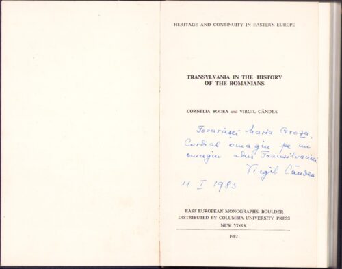 Transylvania in the history of the Romanians de Cornelia Bodea și Virgil Cândea, 1982, Anticariat Historiarum