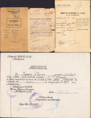 Lot acte militare soldat din Regimentul 1 Infanterie Dolj și Regimentul 2 Căi Ferate 1921-1944
