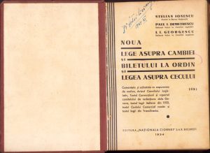 Noua lege asupra cambiei și biletului la ordin și legea asupra cecului, 1934, cu semnătura olografă a primarului orașului Lugoj, avocat dr Victor Lăzărescu și a autorului