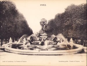 Litografie Jardin du Luxembourg La Fontaine de Carpeaux, cca începutul secolului al XX-lea