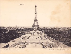Litografie La Tour Eiffel et les Jardins du Trocadero, cca începutul secolului al XX-lea