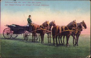 Debreczen szab kir város ötös disz fogata, carte poștală circulată Debrețin-Bileag/Domnești, județul Bistrița-Năsăud