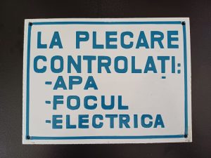 Tablă emailată protecția muncii La plecare controlați apa, focul, electrica - perioada comunistă