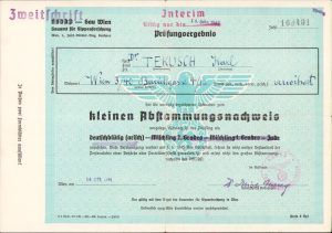Kleinen Abstammungsnachweis Certificat de arian 1941 pentru membru al partidului nazist din Austria