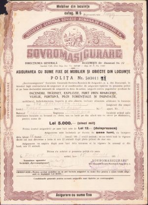 Poliță de asigurare Sovromasigurare, 1953