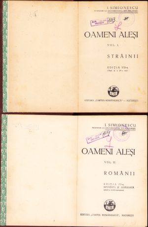 Oameni aleși I Străinii, II Românii de I Simionescu, 1938