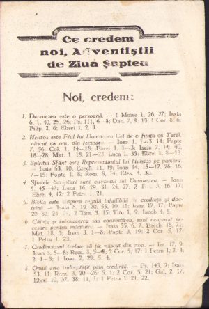 Ce credem noi, Adventiștii de Ziua Șaptea, pliant, perioada interbelică
