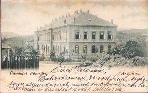 Üdvözlet Pécsről Árvaház postcard circulated Torda/Turda