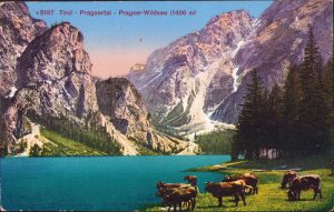 Tirol Pragsertal Pragser-Wildsee (1496 m) postcard circulated Sibiu Romania