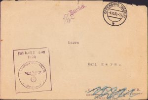 Envelope with Stammlager Offenburg i B stamp, 1939